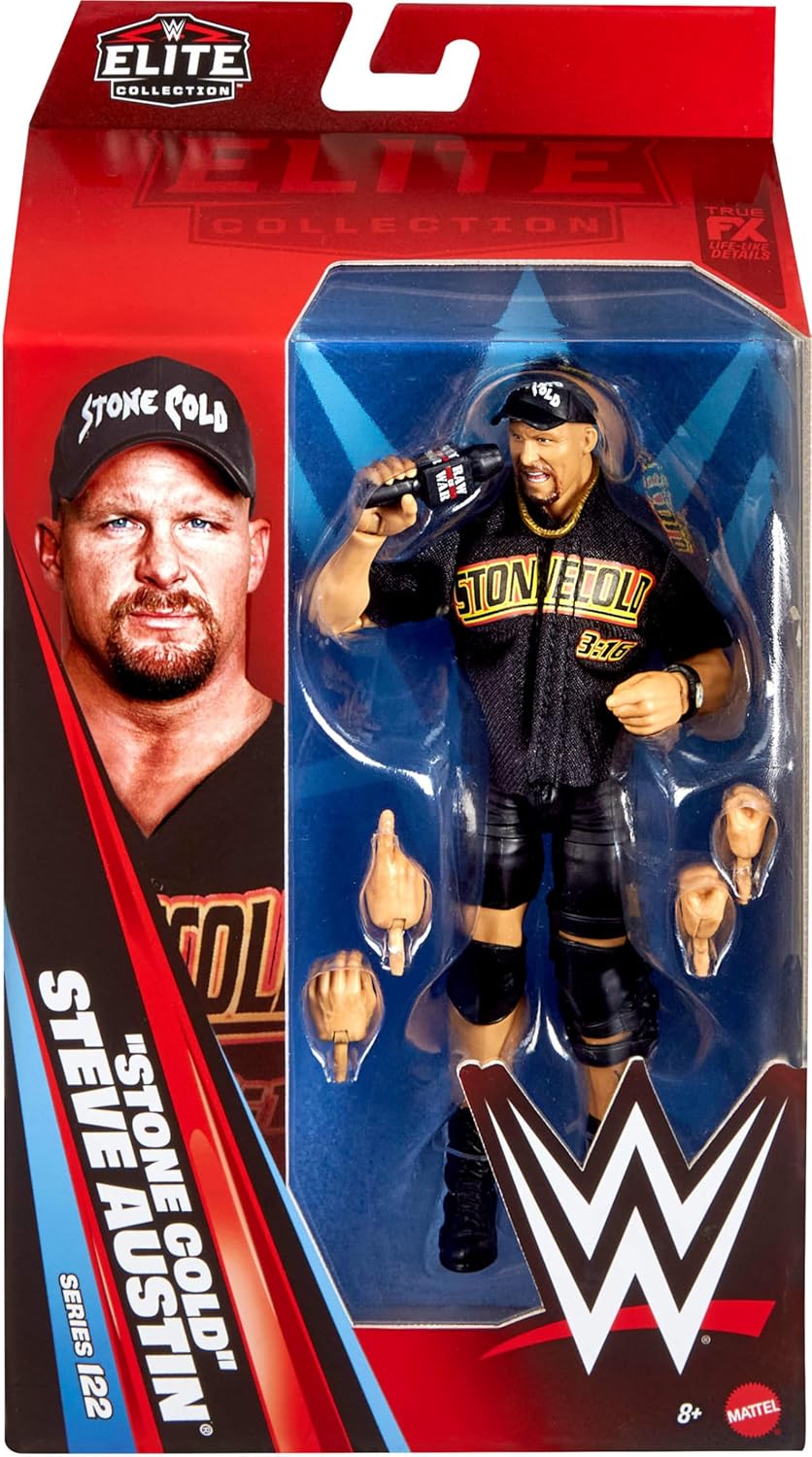 Mattel WWE Elite Action Figure & Accessories, Series #122 Set, 6-inch Collectible “Stone Cold” Steve Austin with 25 Articulation Points & Swappable Hands